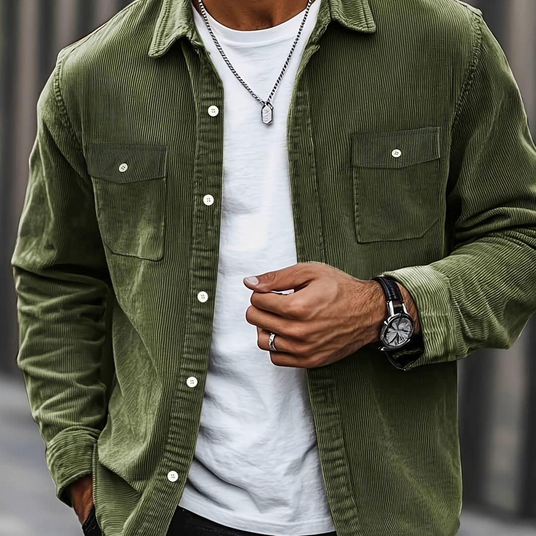 Classic Corduroy Shirt Jacket with Dual Chest Pockets