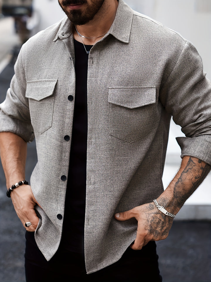 Long Sleeve Lapel Shirt & Chest Pockets