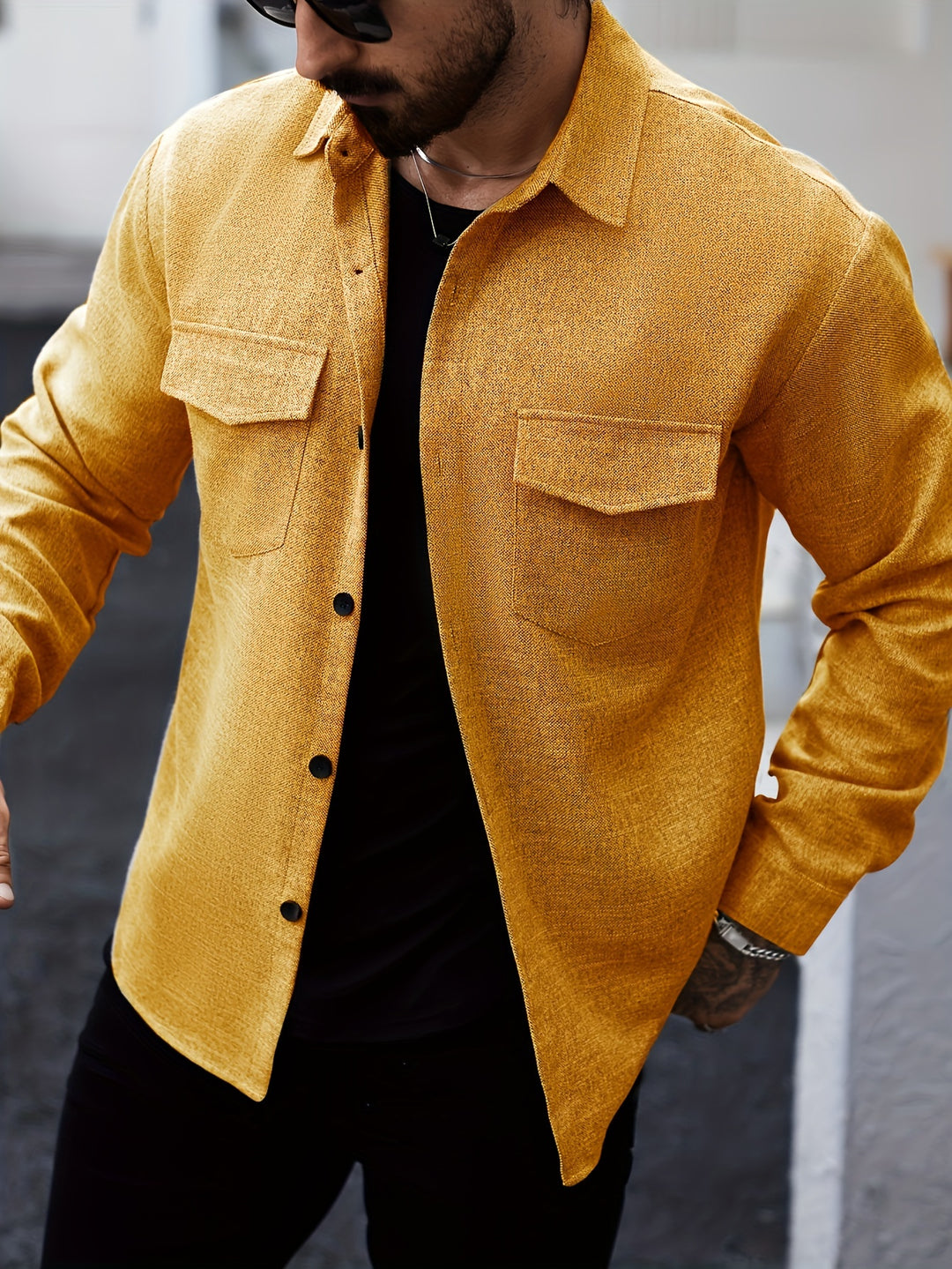 Long Sleeve Lapel Shirt & Chest Pockets