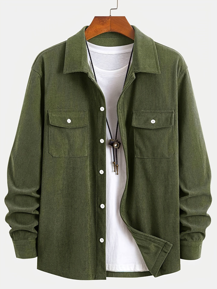 Classic Corduroy Shirt Jacket with Dual Chest Pockets