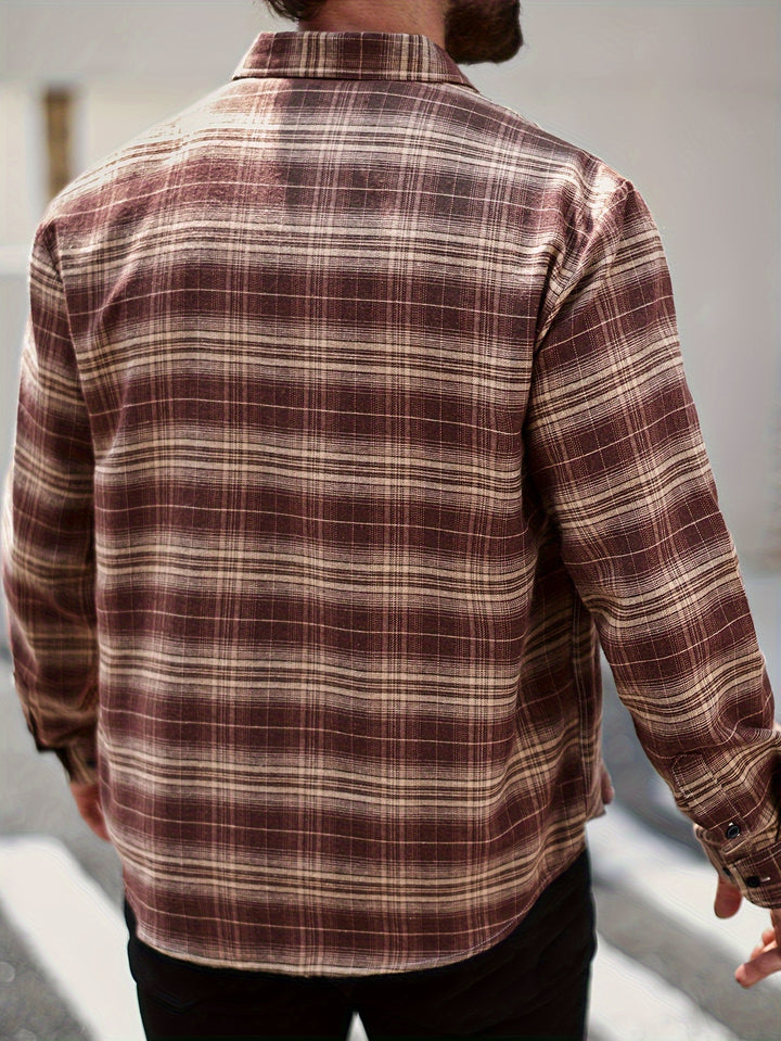 Plaid Pattern Turn-Down Collar Long Sleeve
