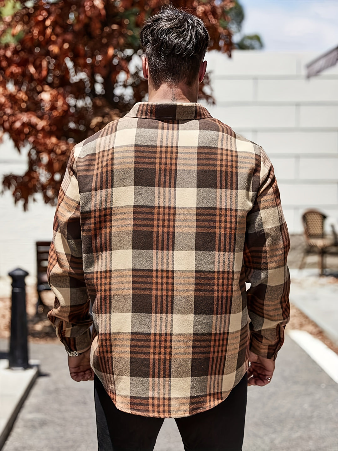 Plaid Button Shirt With Turn-Down Collar