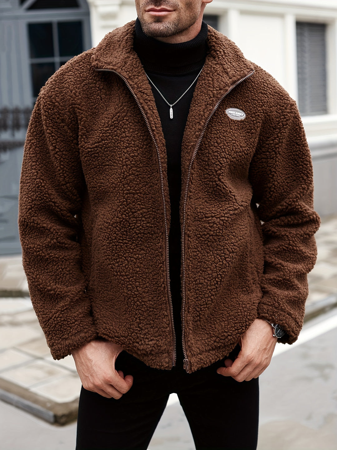 Patched Fleece Lining Jacket