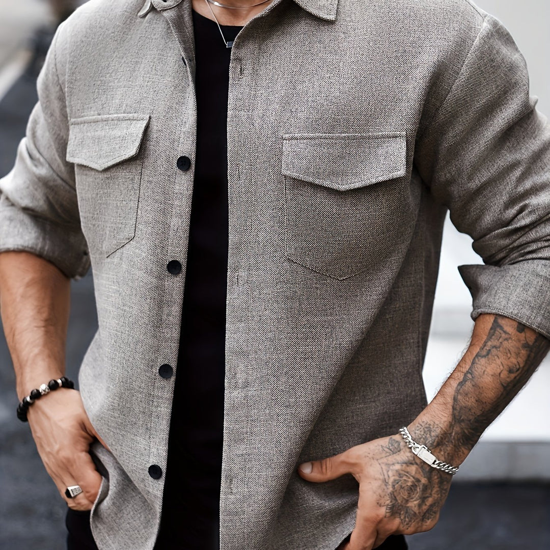 Long Sleeve Lapel Shirt & Chest Pockets
