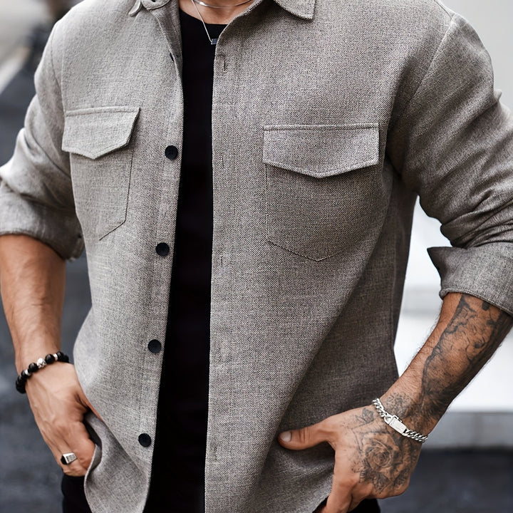 Long Sleeve Lapel Shirt & Chest Pockets