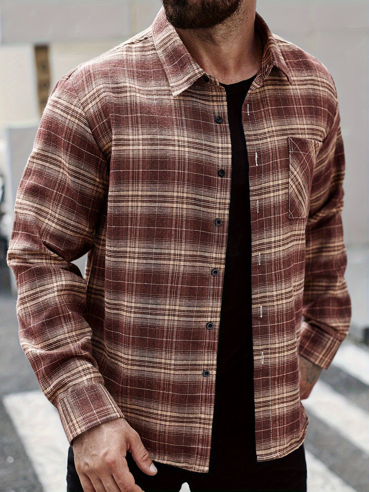 Plaid Pattern Turn-Down Collar Long Sleeve