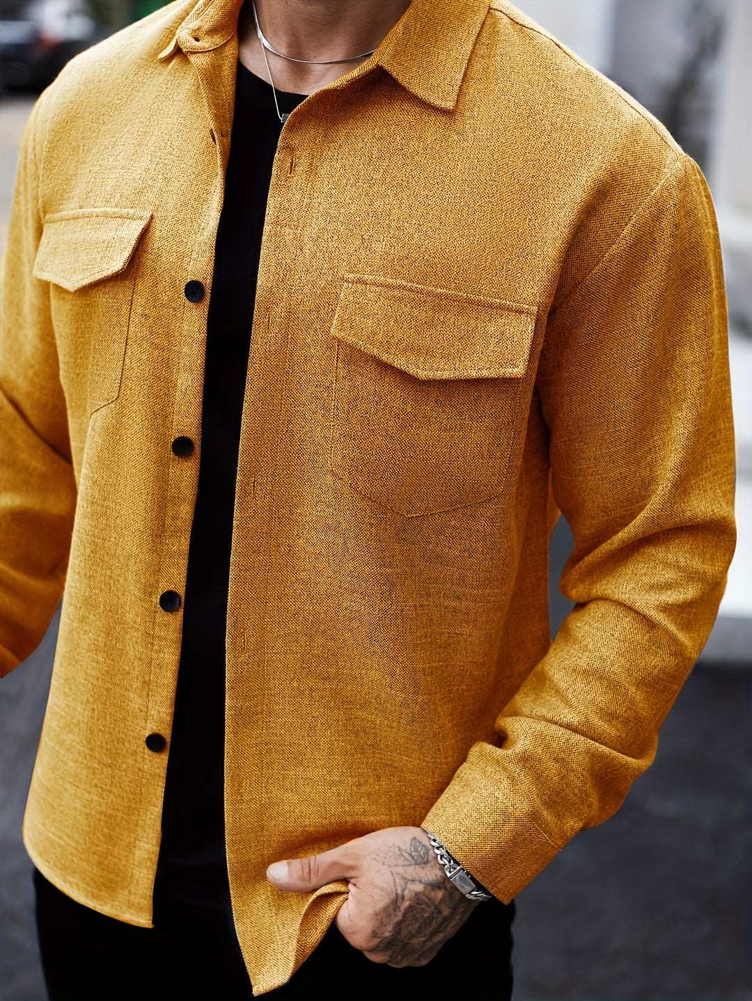 Long Sleeve Lapel Shirt & Chest Pockets