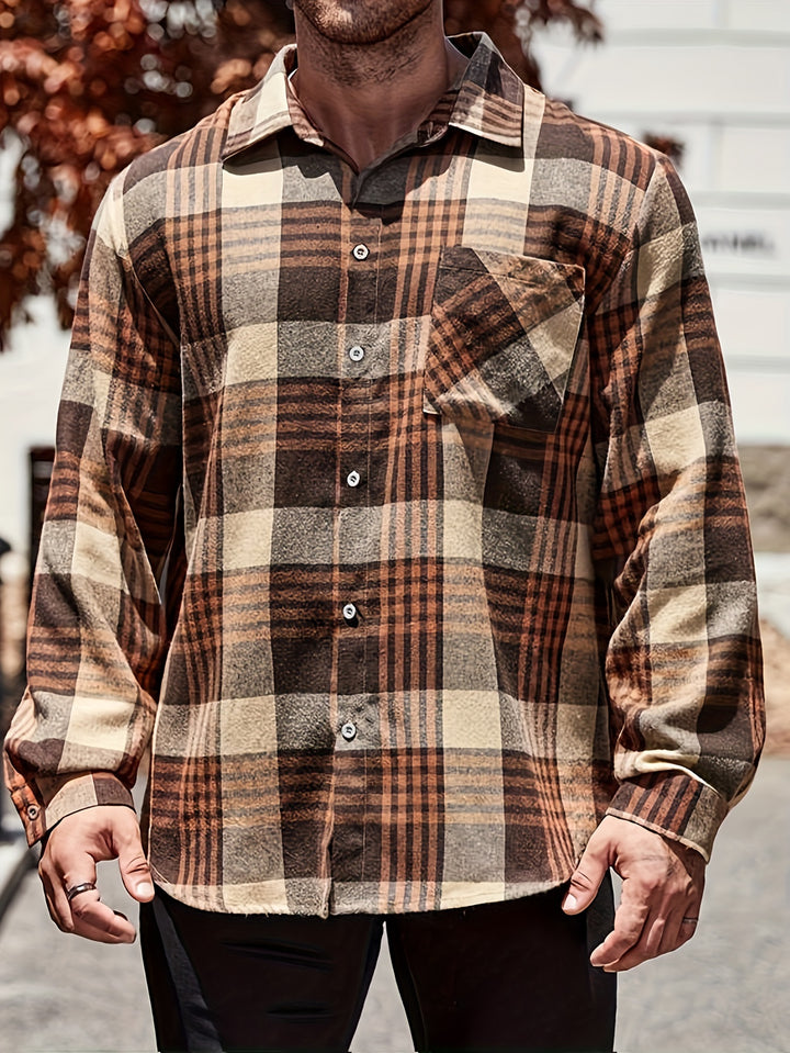 Plaid Button Shirt With Turn-Down Collar