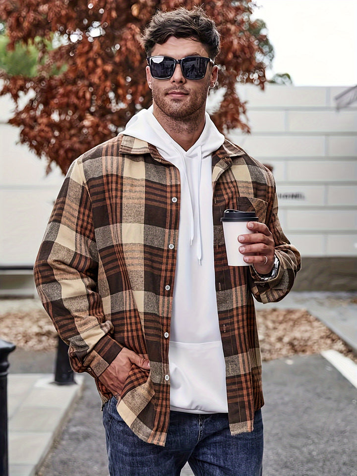 Plaid Button Shirt With Turn-Down Collar