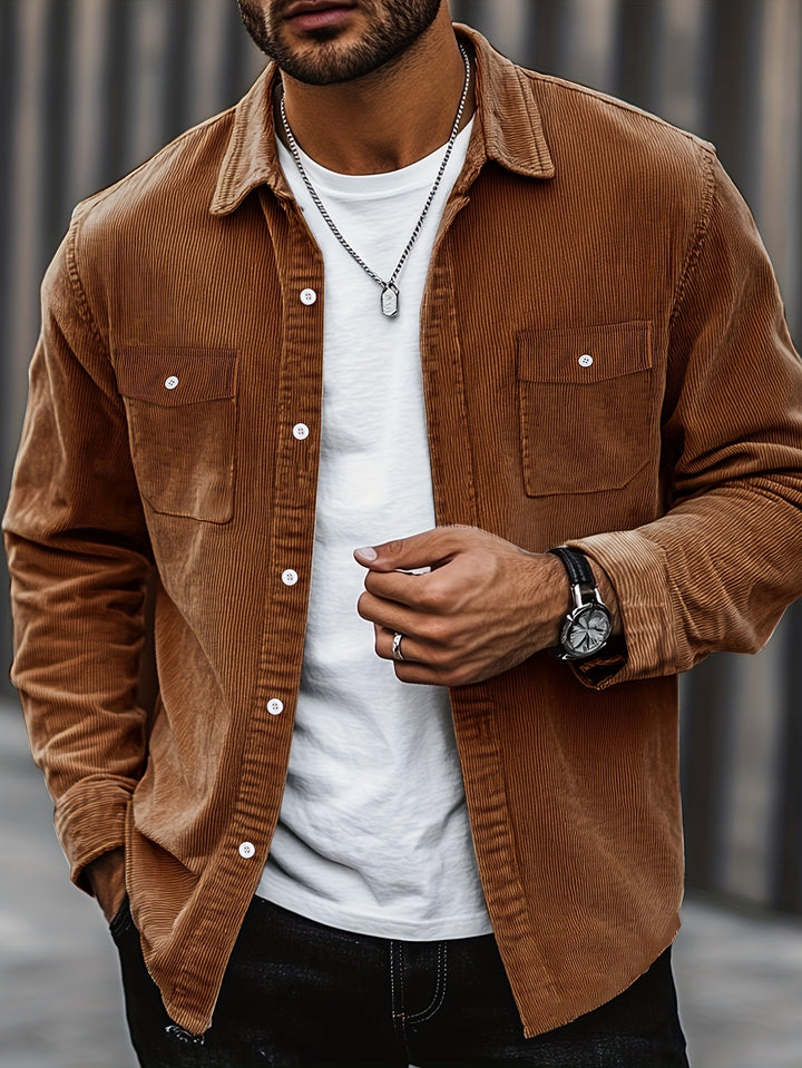 Classic Corduroy Shirt Jacket with Dual Chest Pockets