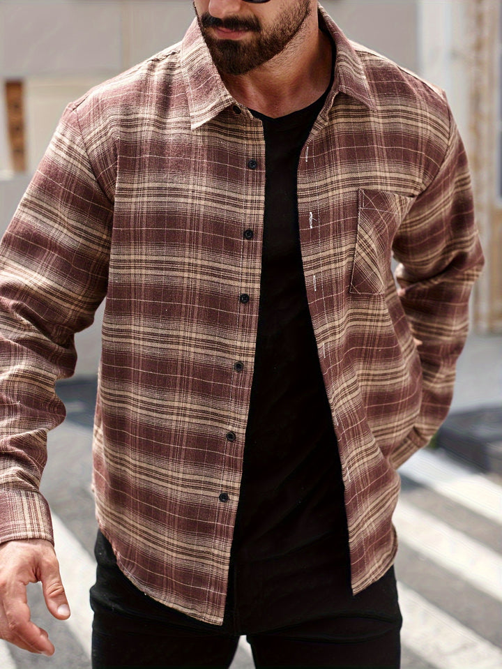 Plaid Pattern Turn-Down Collar Long Sleeve