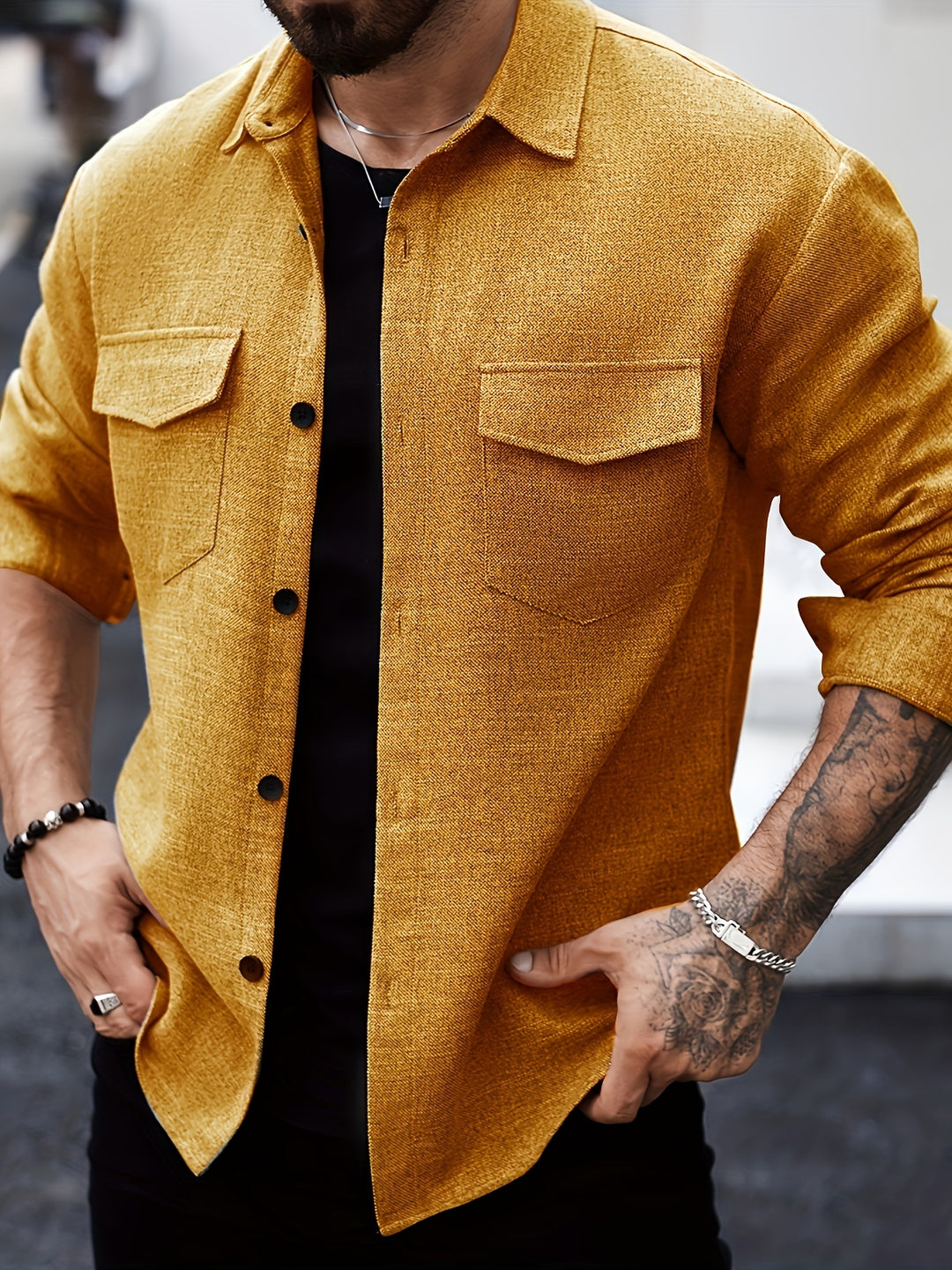 Long Sleeve Lapel Shirt & Chest Pockets