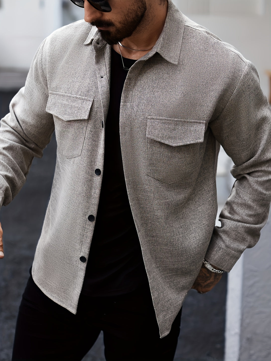 Long Sleeve Lapel Shirt & Chest Pockets