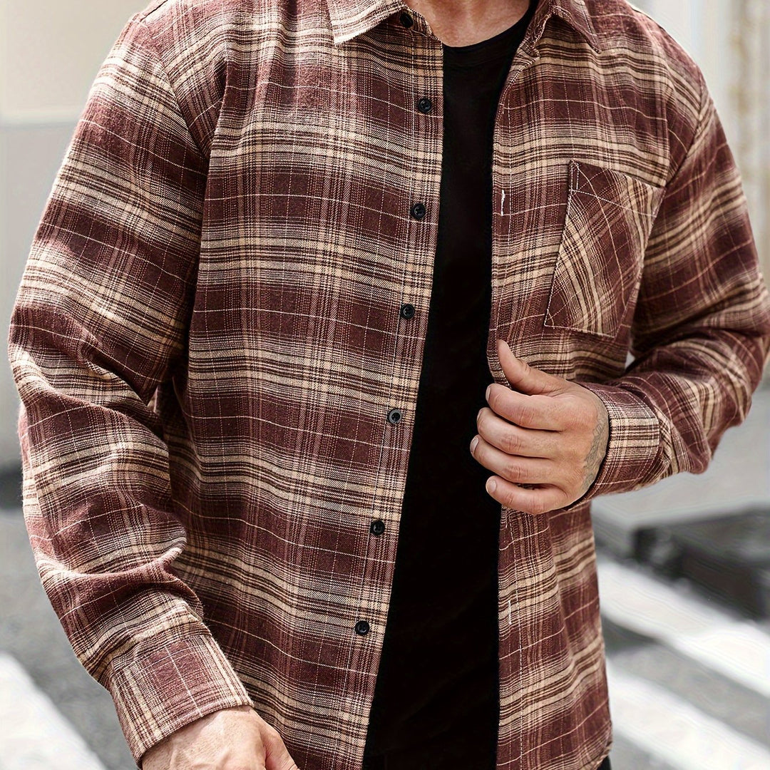 Plaid Pattern Turn-Down Collar Long Sleeve