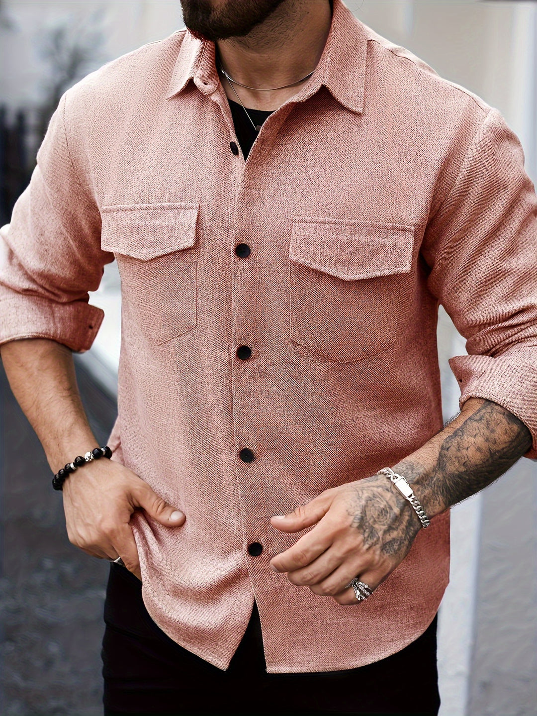 Long Sleeve Lapel Shirt & Chest Pockets