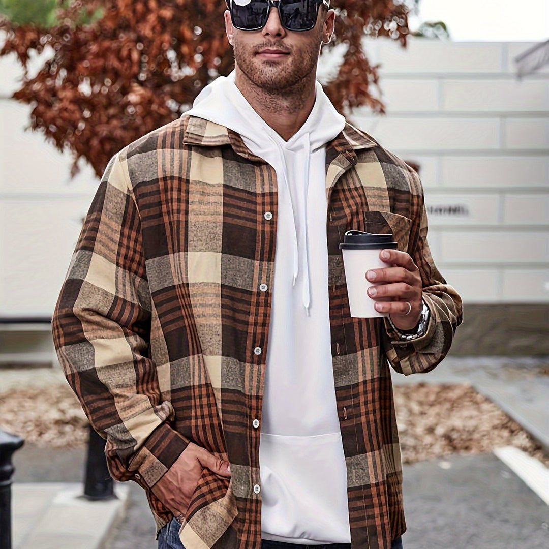 Plaid Button Shirt With Turn-Down Collar