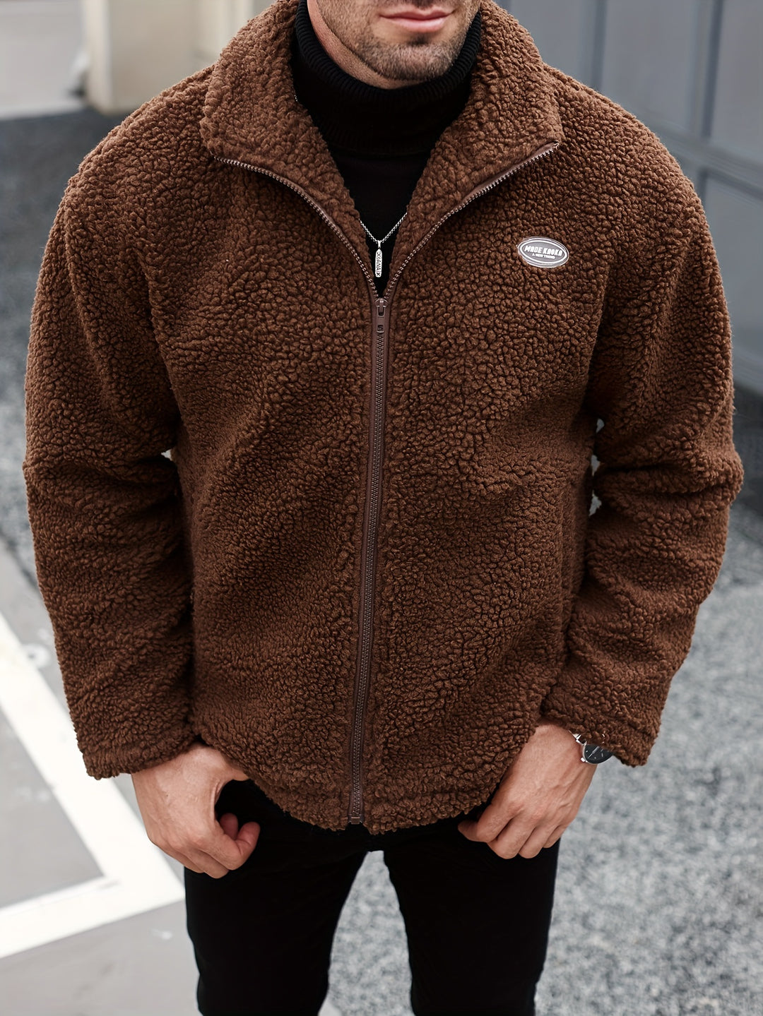 Patched Fleece Lining Jacket
