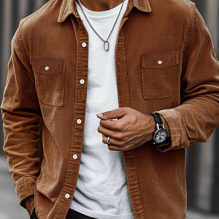 Classic Corduroy Shirt Jacket with Dual Chest Pockets