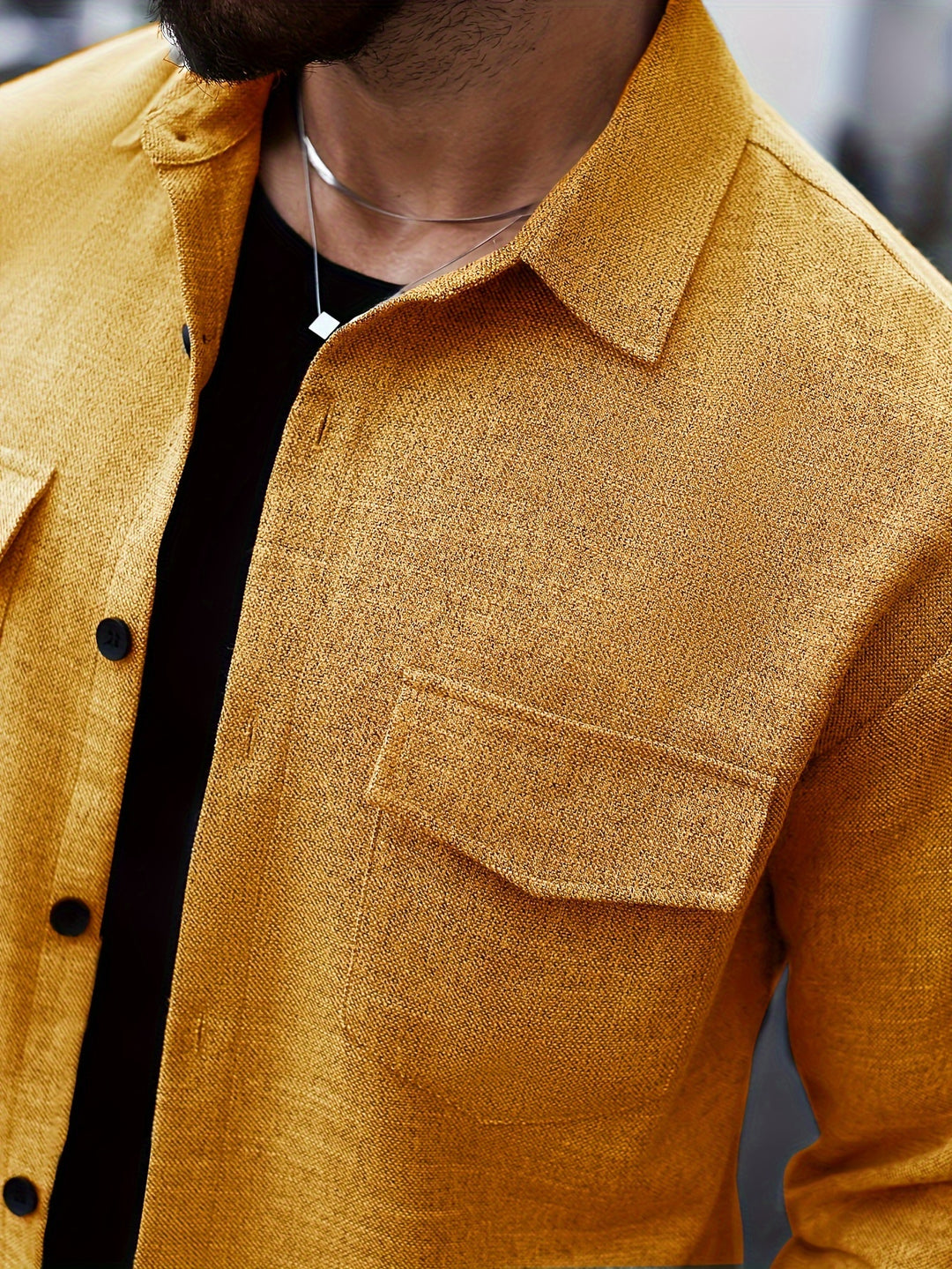 Long Sleeve Lapel Shirt & Chest Pockets