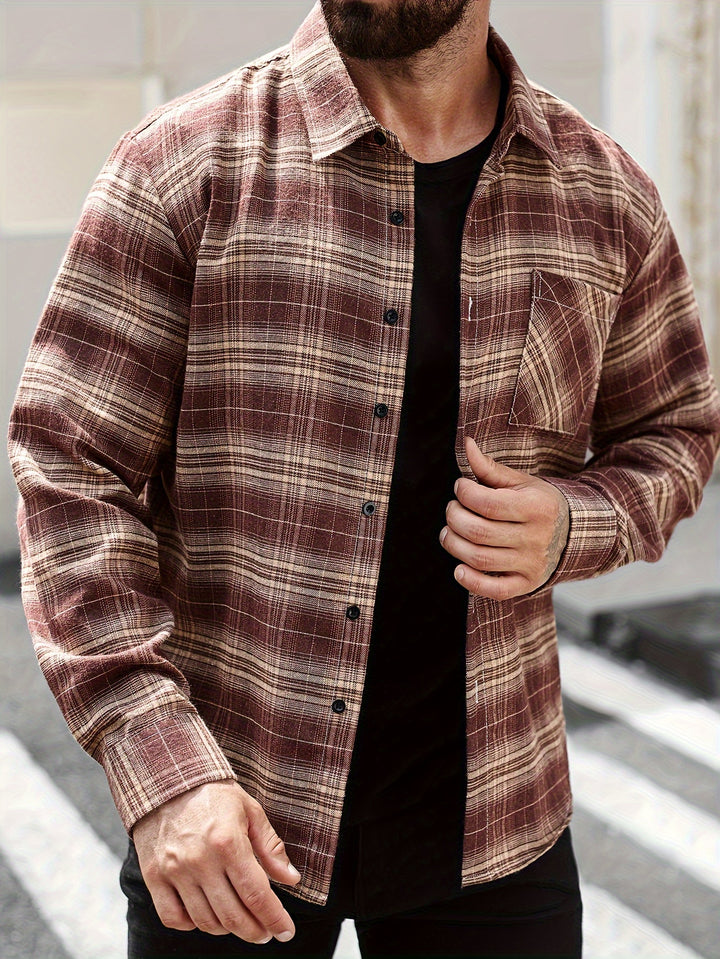 Plaid Pattern Turn-Down Collar Long Sleeve