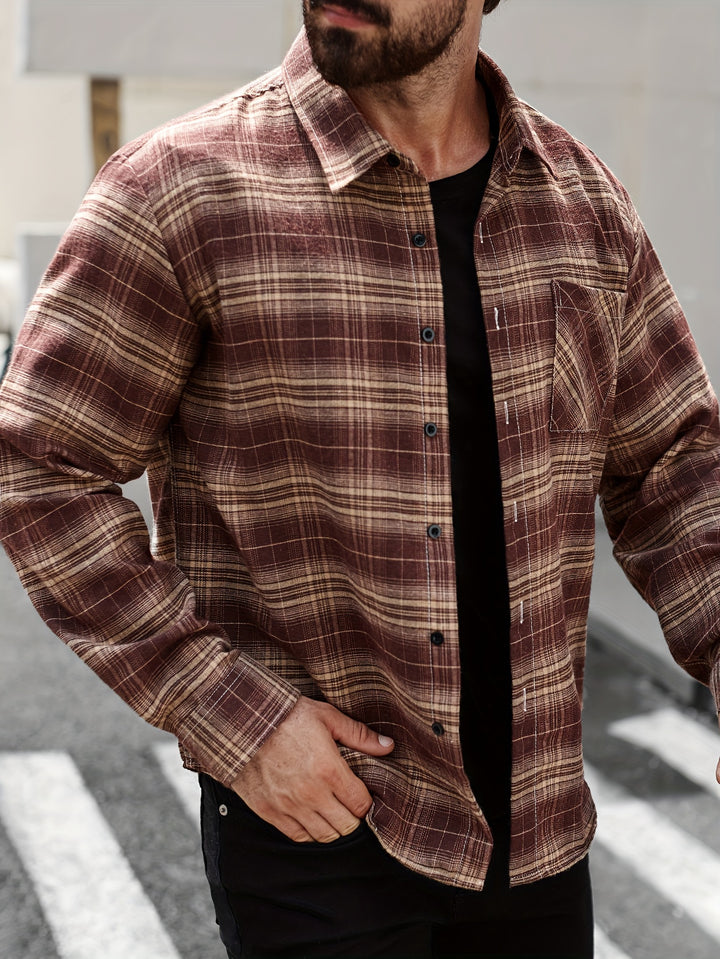 Plaid Pattern Turn-Down Collar Long Sleeve
